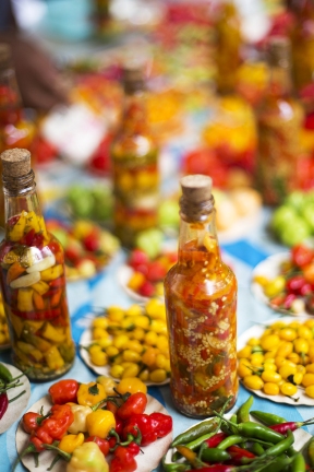Selection of pimientos at the market